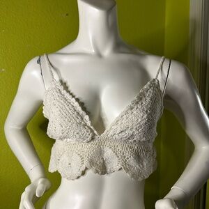 Billabong Cream Crochet Bra Top with Adjustable Straps